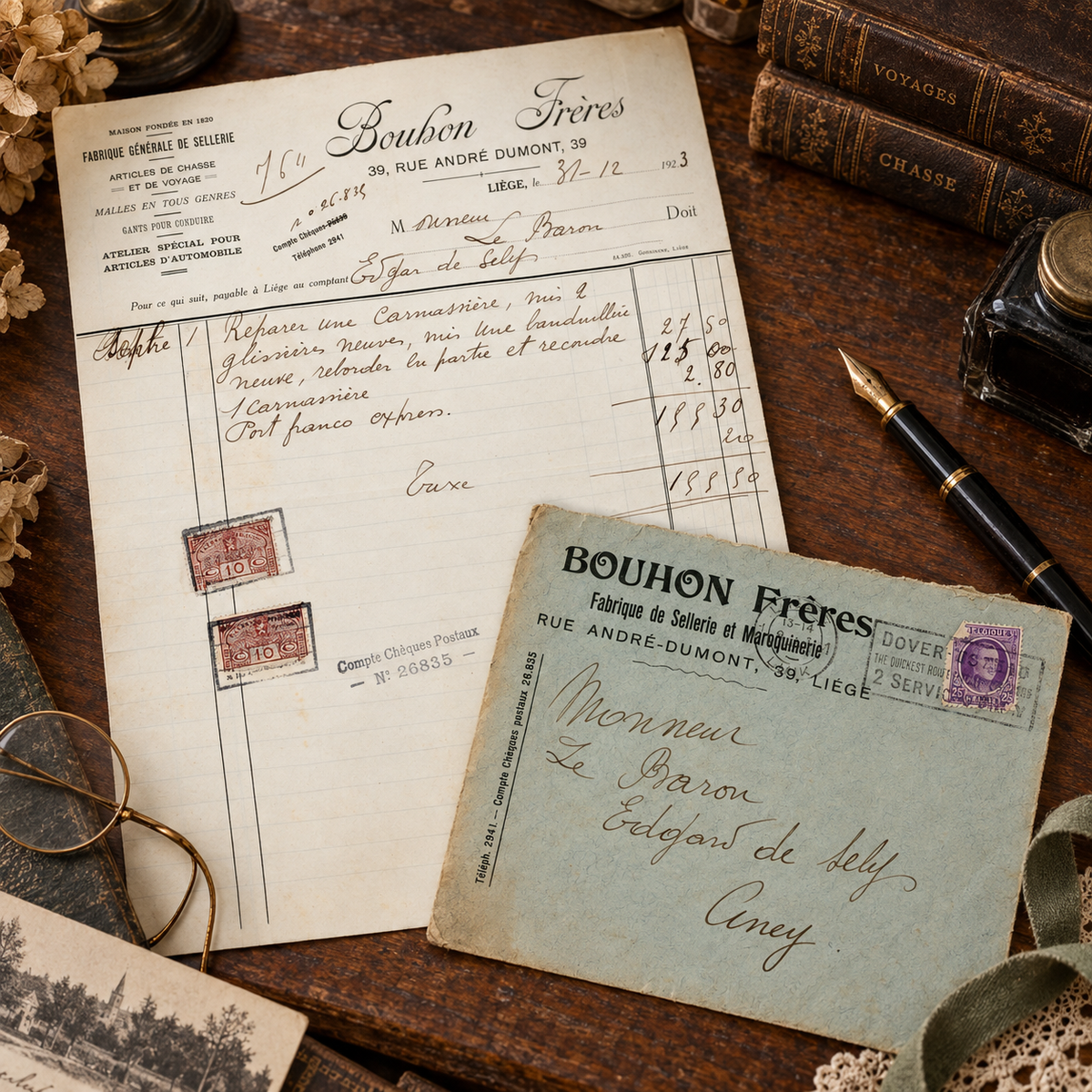 1923 Bouhon Frères Saddlery Invoice – Selys Longchamps Archive