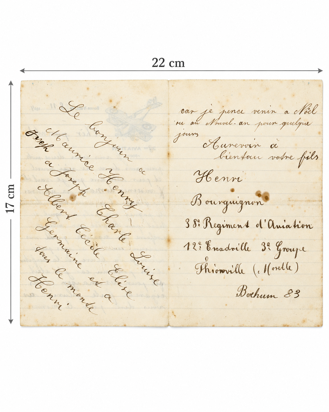 1924 French Military Aviation Letter – Basse-Yutz – Henri Bourguignon