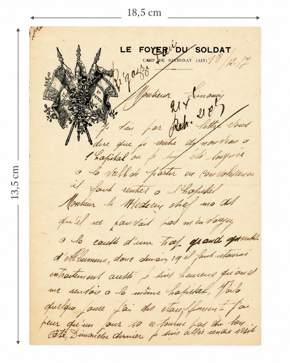 Early 20th Century French Military Letter – Le Foyer du Soldat, Camp de Sathonay
