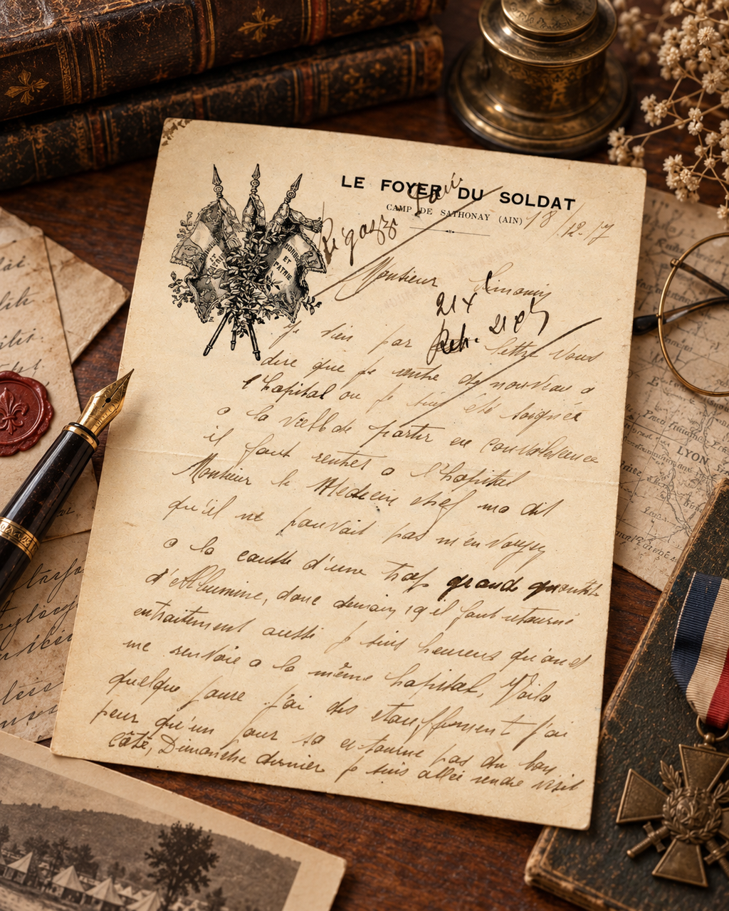 Early 20th Century French Military Letter – Le Foyer du Soldat, Camp de Sathonay