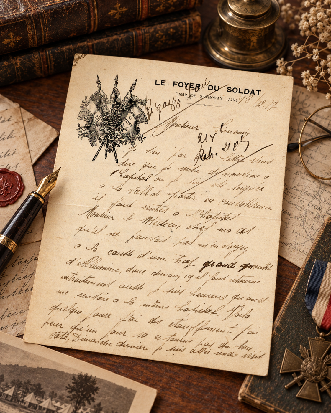 Early 20th Century French Military Letter – Le Foyer du Soldat, Camp de Sathonay
