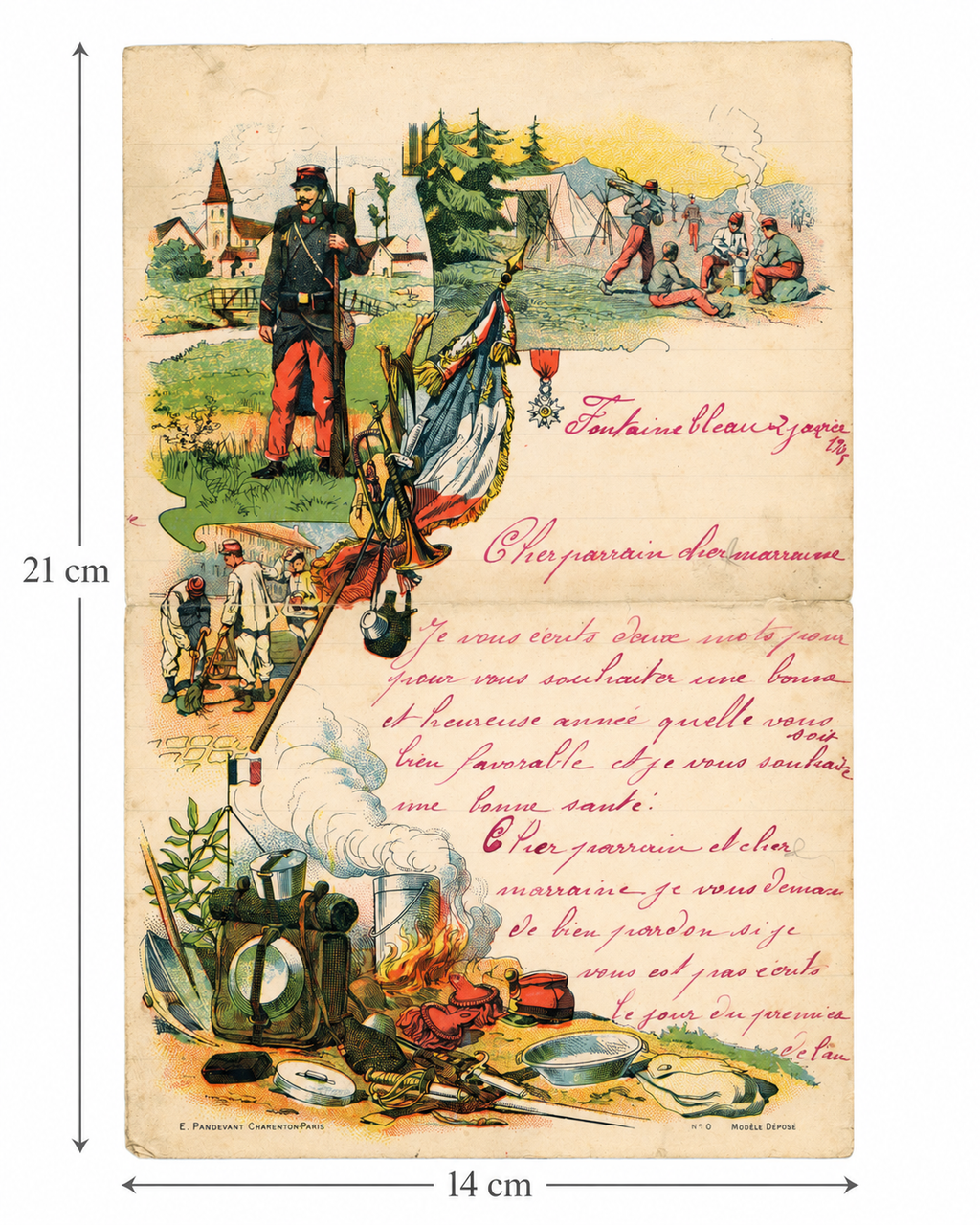 1905 French Soldier Letter – Fontainebleau – Illustrated Military Stationery