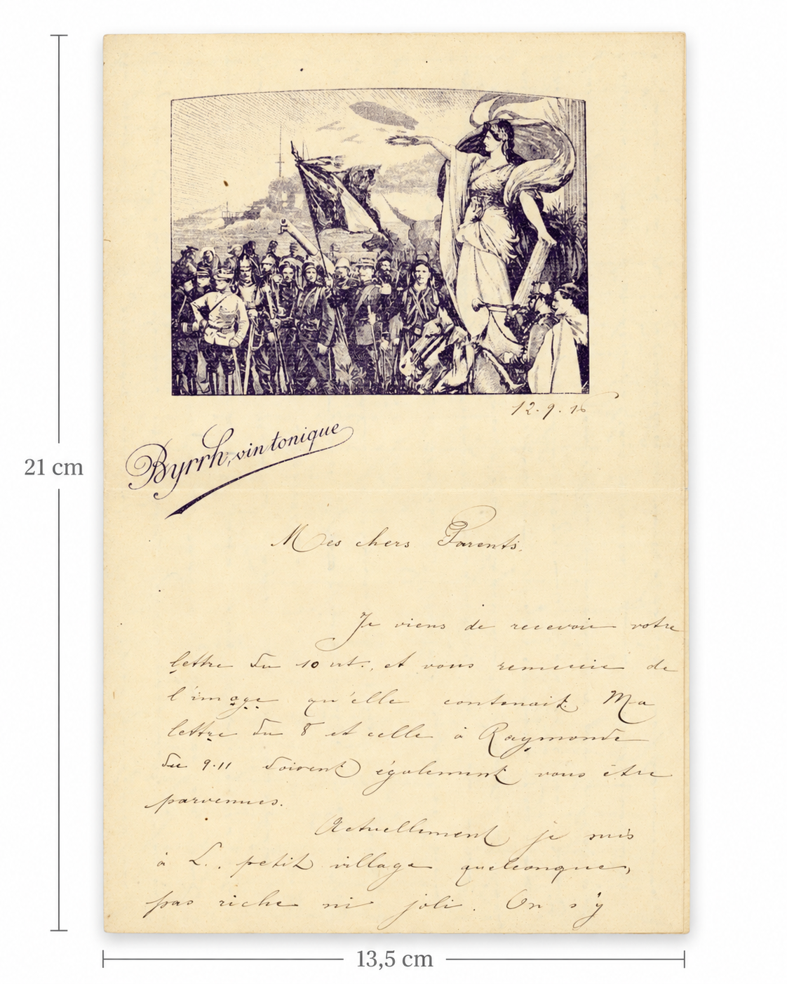 1915 French WWI Soldier Letter – Byrrh Advertising Stationery