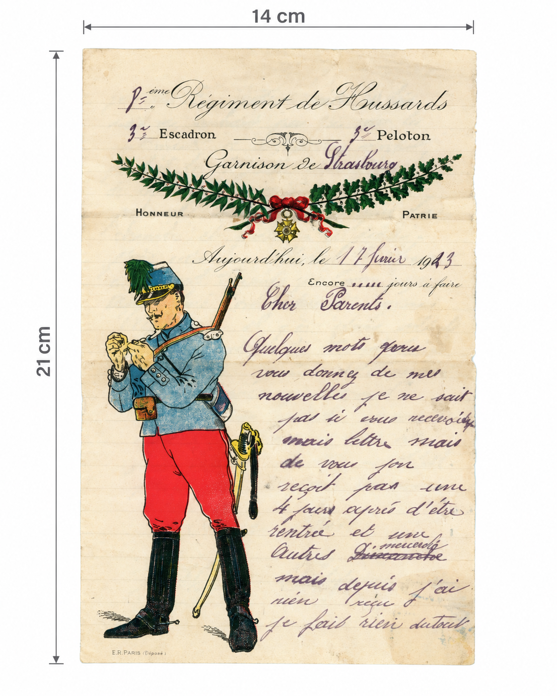 1913 French 7th Hussars Letter – Illustrated Strasbourg Military Stationery