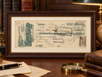 Styled framed mockup of a 1908 L. Veyret & Cie French bill of exchange displayed in an antique study