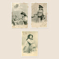 Set of three original Albert Bergeret antique French postcards depicting the theological virtues Faith, Hope and Charity, Belle Époque circa 1903.