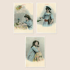 Set of three original antique French colorized Bergeret postcards showing Faith, Hope and Charity, with Belle Époque childhood portraits, circa 1905.