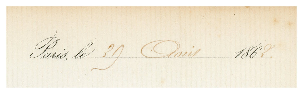 Handwritten date detail on antique Maison Groult French correspondence, Paris 1862