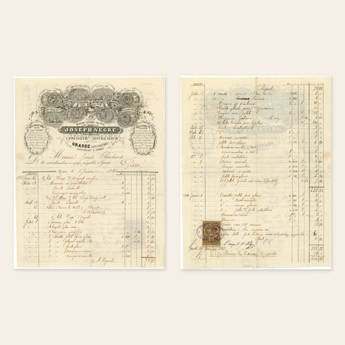 1883 Joseph Nègre French confectionery invoice from Grasse, shown front and back