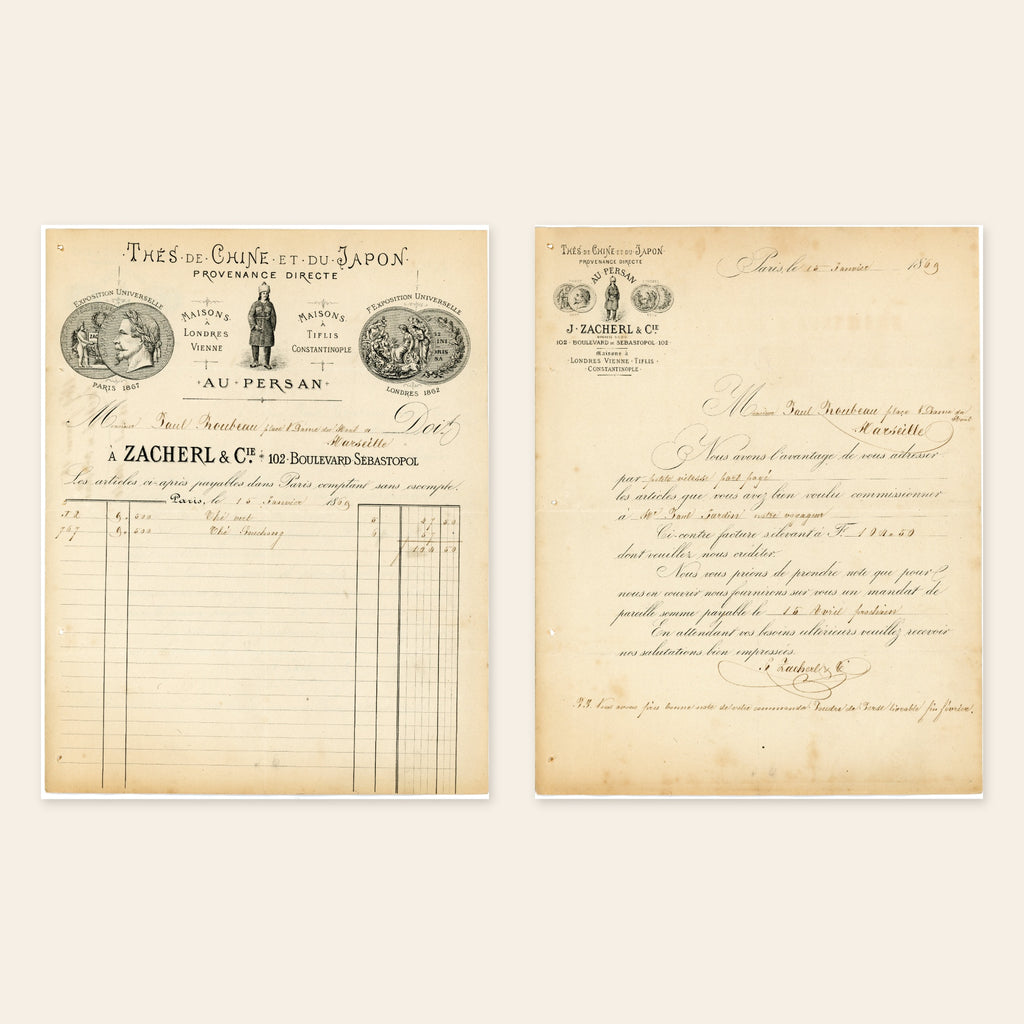 1869 J. Zacherl & Cie French tea invoice and business letter from Paris