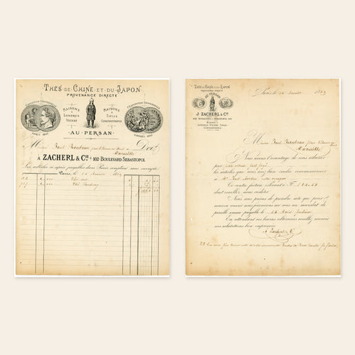 1869 J. Zacherl & Cie French tea invoice and business letter from Paris