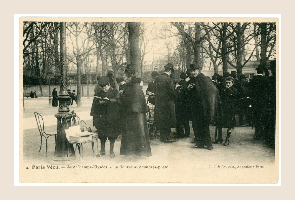 Paris Vécu – La Bourse aux timbres-poste, Champs-Élysées – Antique French Postcard
