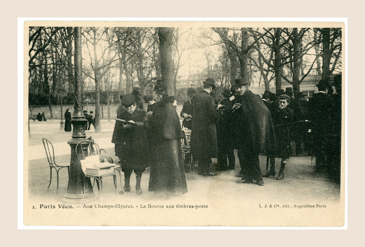 Paris Vécu – La Bourse aux timbres-poste, Champs-Élysées – Antique French Postcard