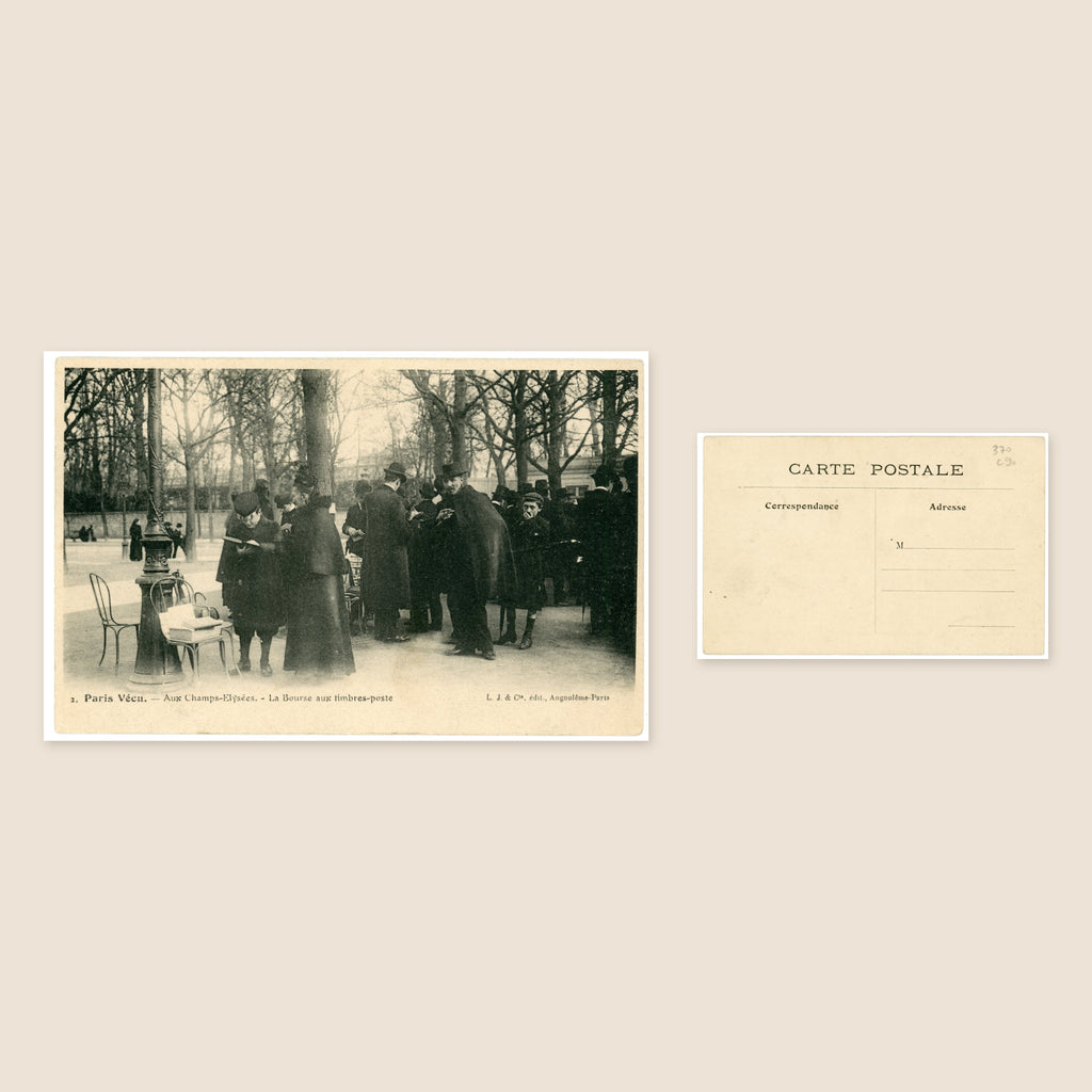 Paris Vécu – La Bourse aux timbres-poste, Champs-Élysées – Antique French Postcard