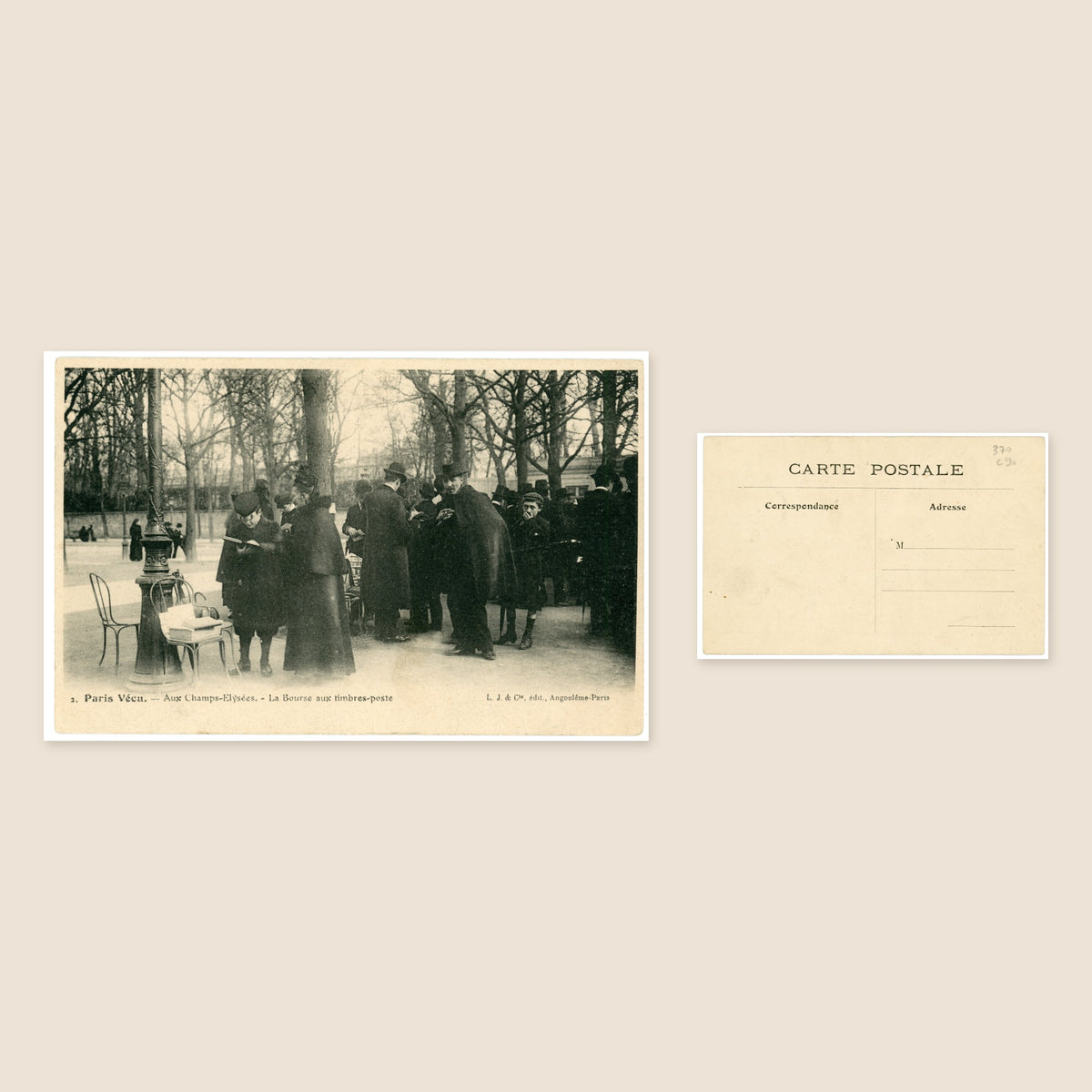 Paris Vécu – La Bourse aux timbres-poste, Champs-Élysées – Antique French Postcard