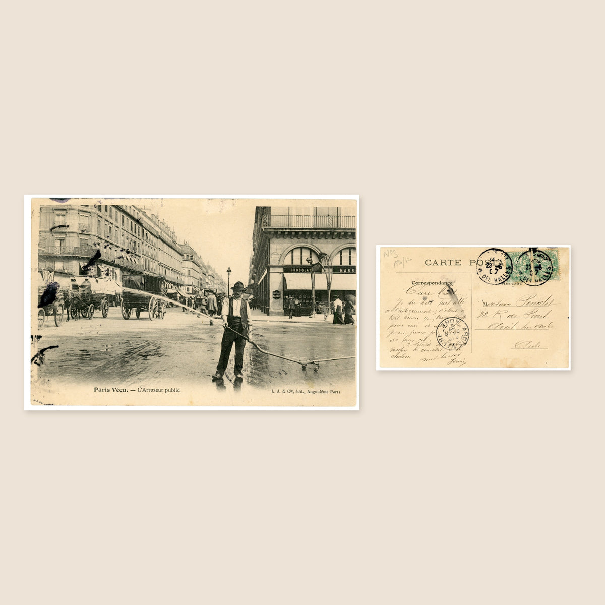 Paris Vécu – L’Arroseur public (Street Waterer) – Antique French Postcard