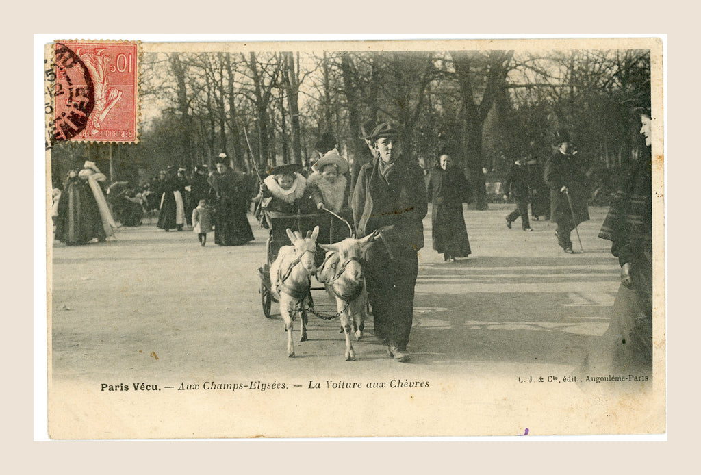Paris Vécu – Aux Champs-Élysées, La Voiture aux Chèvres – Antique French Postcard
