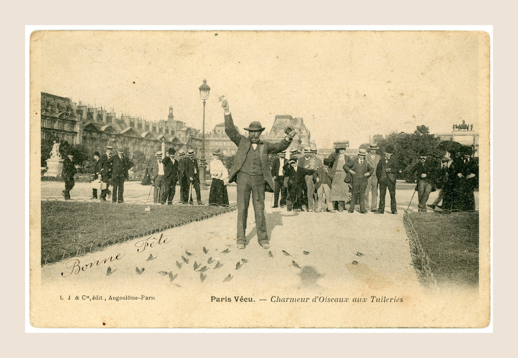 Paris Vécu – Bird Charmer at the Tuileries – Antique French Postcard