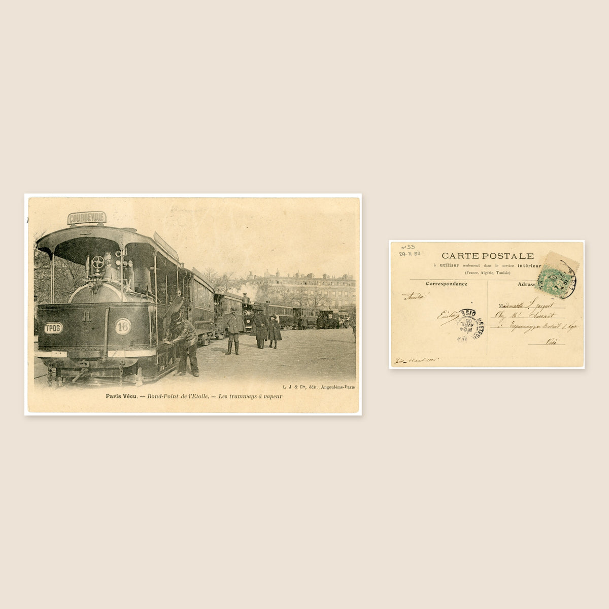 Paris Vécu – Steam Tramways at the Rond-Point de l’Étoile – Antique French Postcard