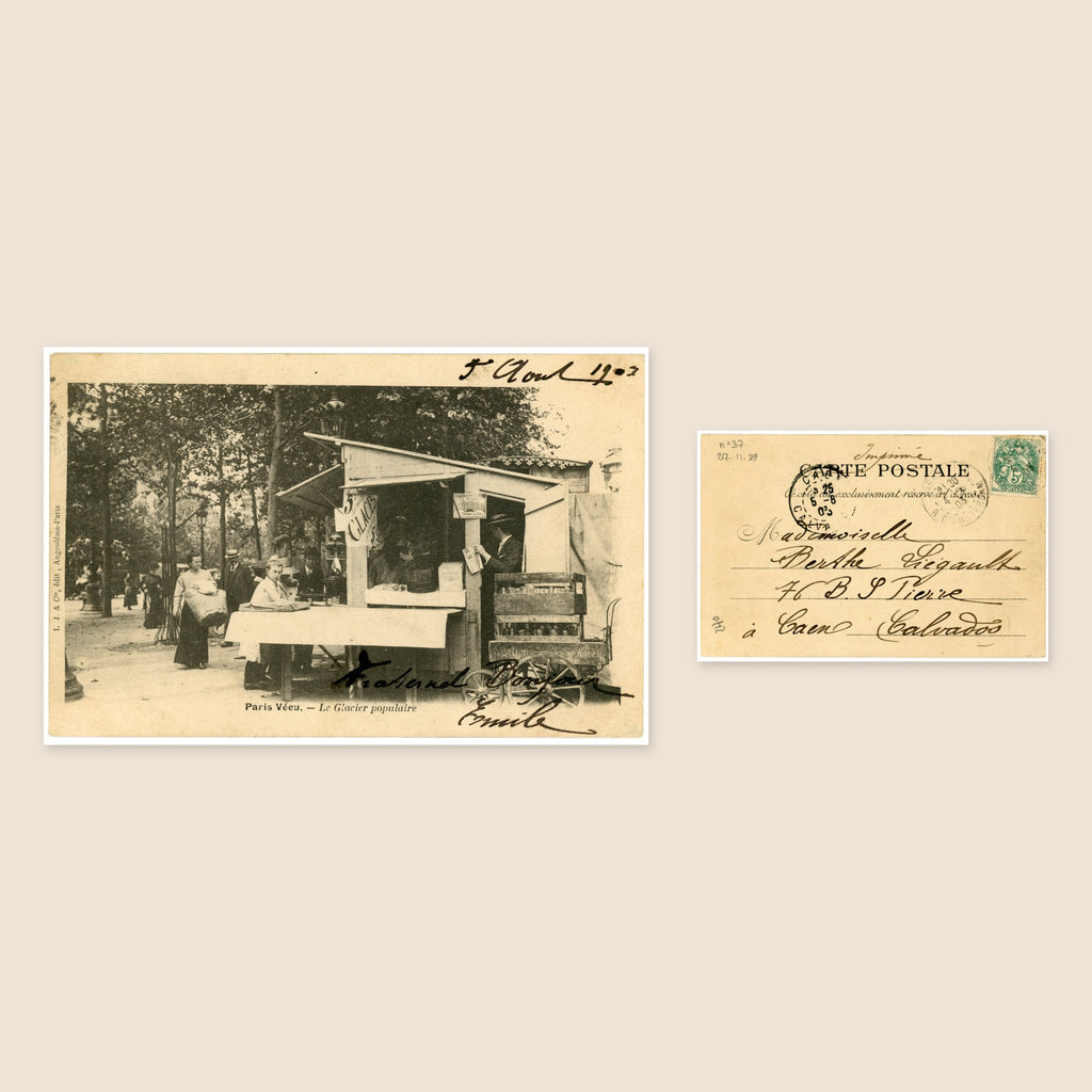 Paris Vécu – Le Glacier populaire (Popular Ice Cream Kiosk) – Antique French Postcard