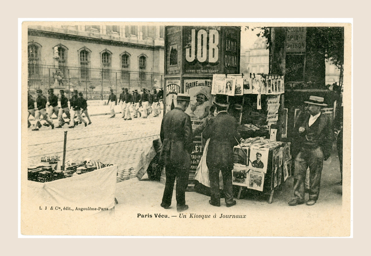 Paris Vécu – Newspaper Kiosk in Paris – Antique French Postcard