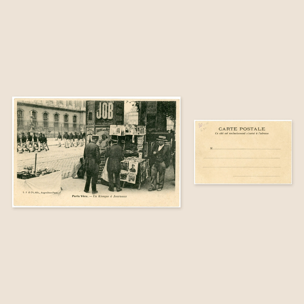 Paris Vécu – Newspaper Kiosk in Paris – Antique French Postcard