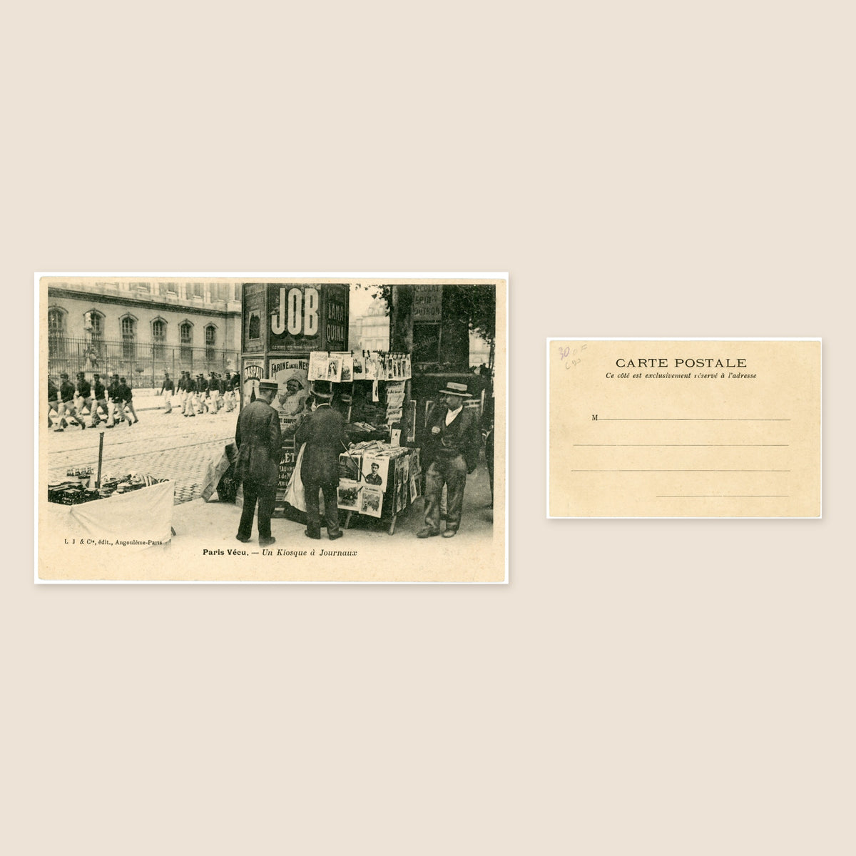 Paris Vécu – Newspaper Kiosk in Paris – Antique French Postcard