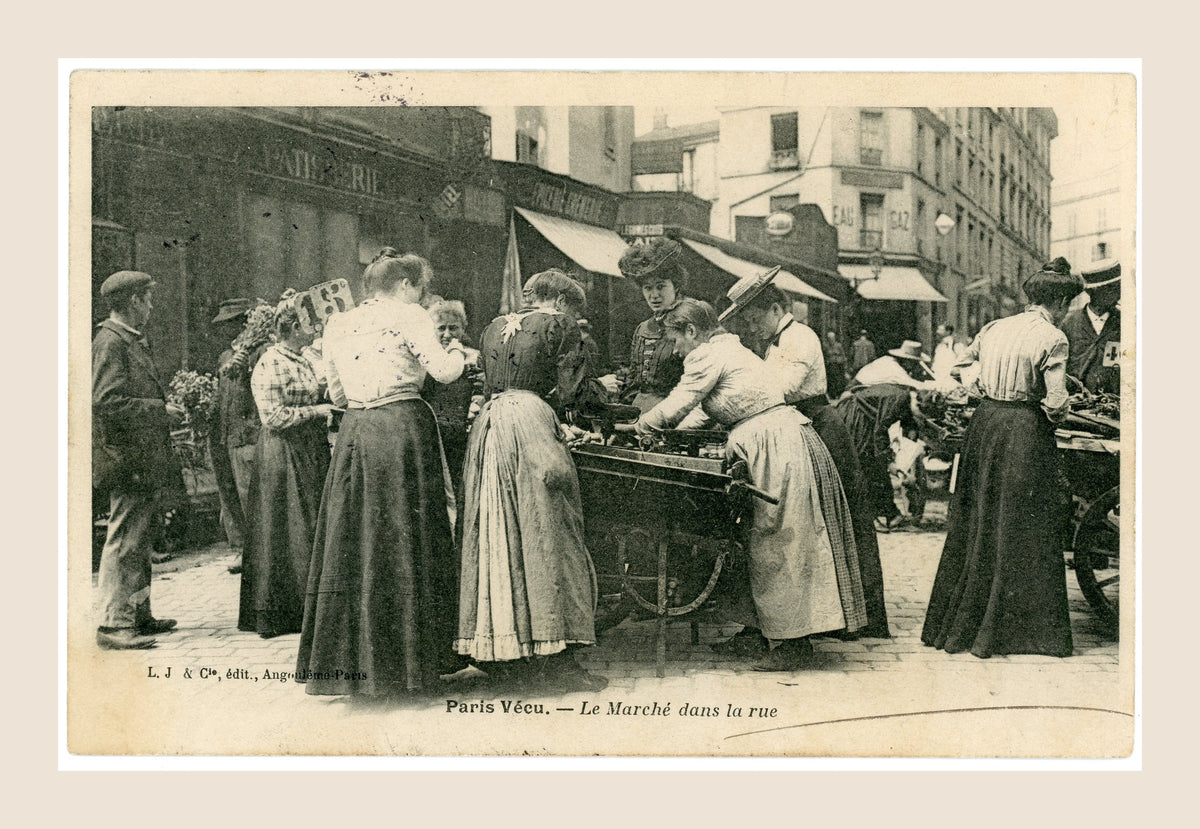 Paris Vécu – Street Market in Paris – Antique French Postcard