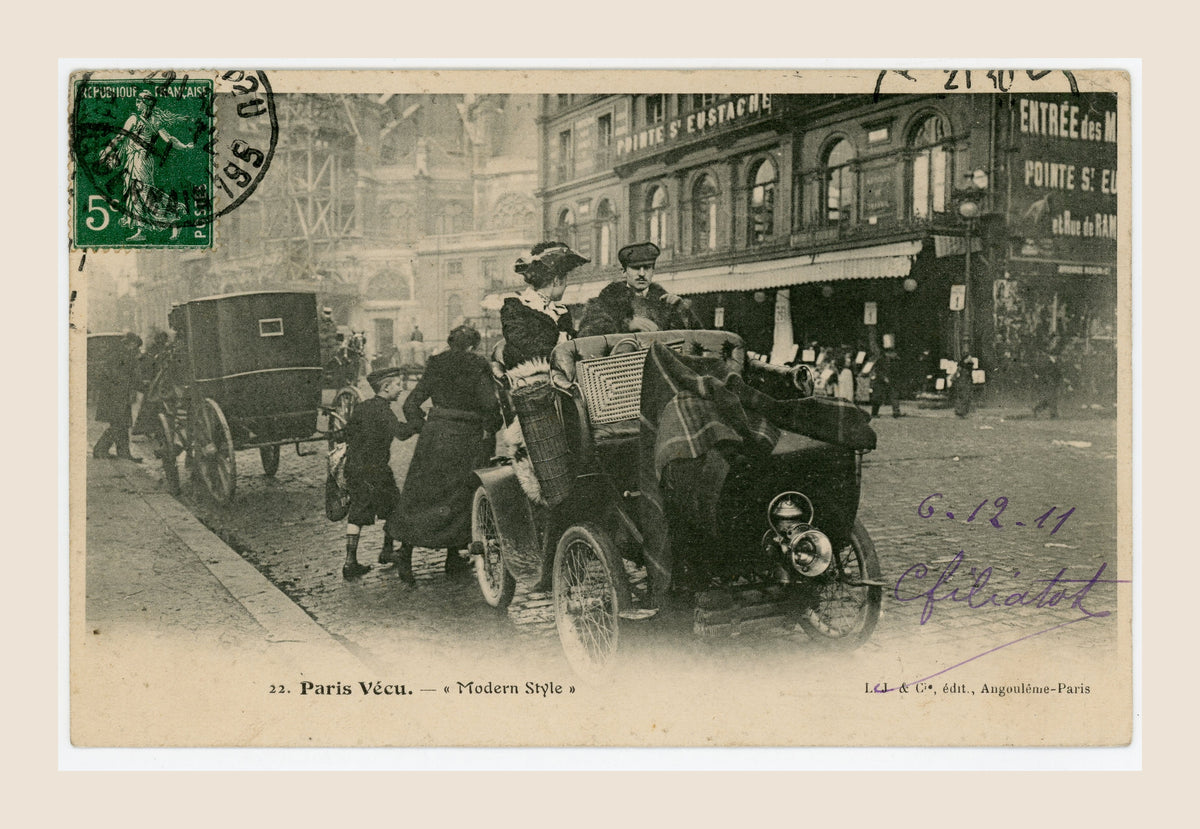 Paris Vécu – Modern Style, Early Automobile in Paris – Antique French Postcard