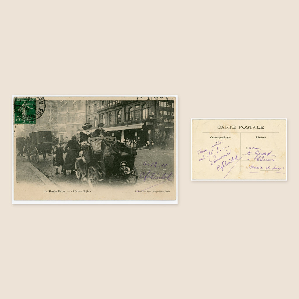 Paris Vécu – Modern Style, Early Automobile in Paris – Antique French Postcard