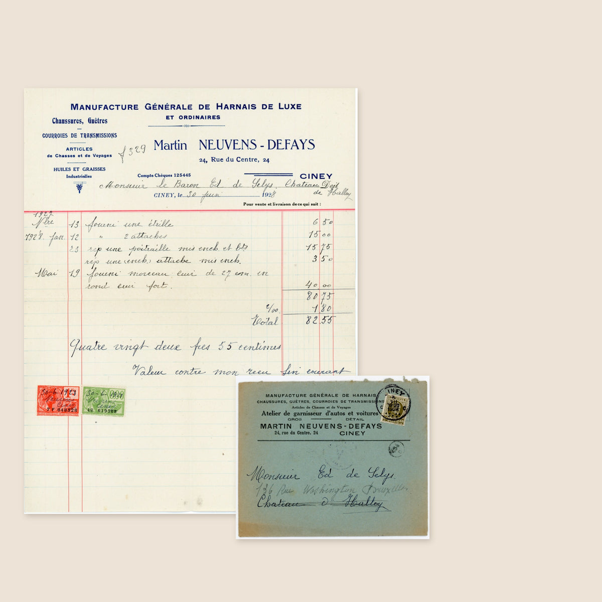 1928 Harness Maker Invoice & Envelope – Selys Longchamps Archive