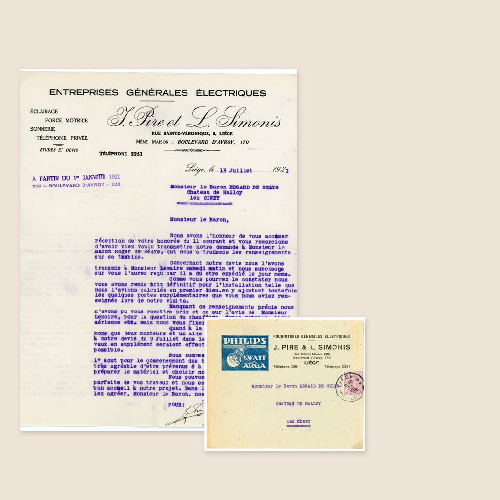 1921 Electrical Installation Letter & Philips Envelope – Selys Longchamps Archive